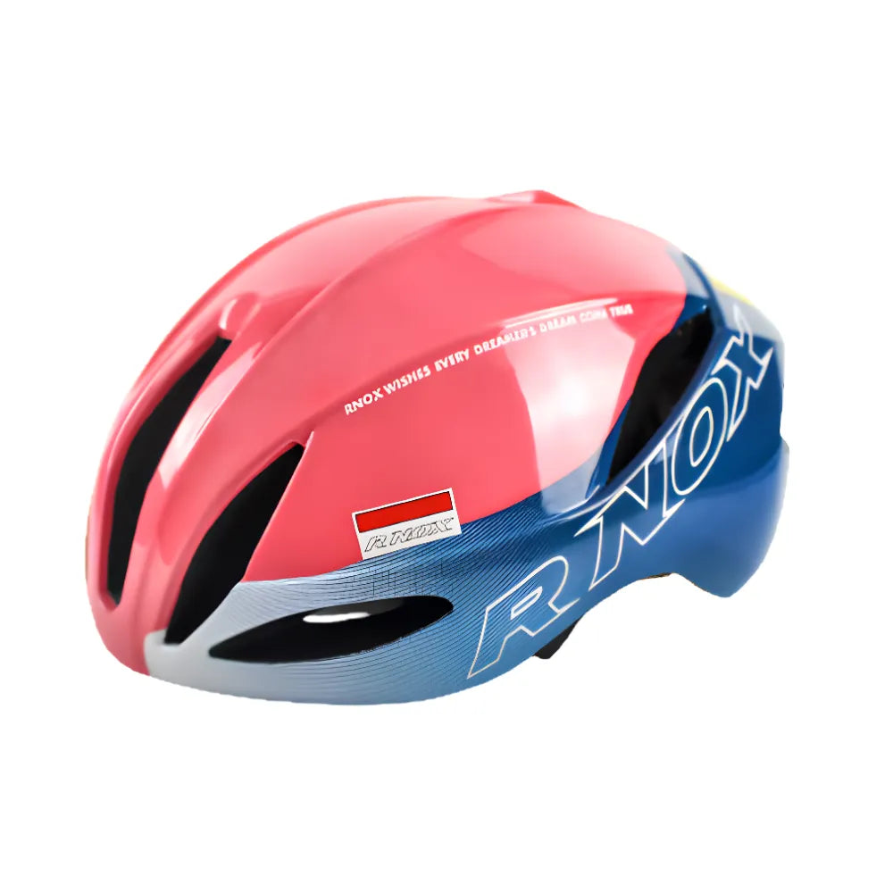 Aerodynamiczny kask szosowy PACE, kolor różowo-niebieski, z zaawansowaną wentylacją dla maksymalnego komfortu.