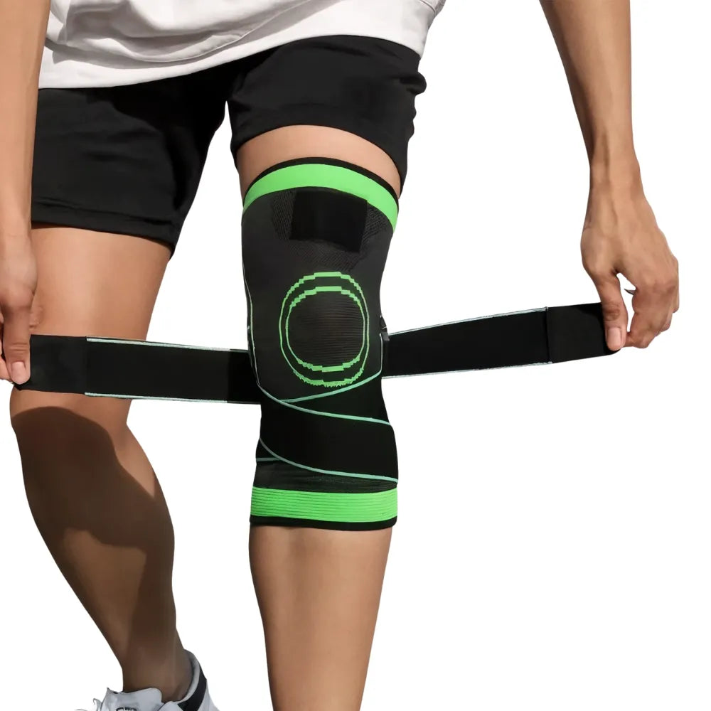 Knee compression sleeve with adjustable straps for running and sports