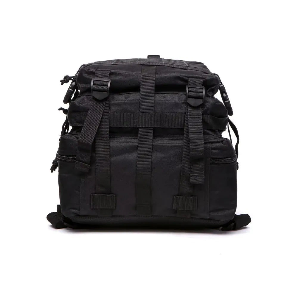 Bottom view of tactical backpack showing reinforced base and durable material.