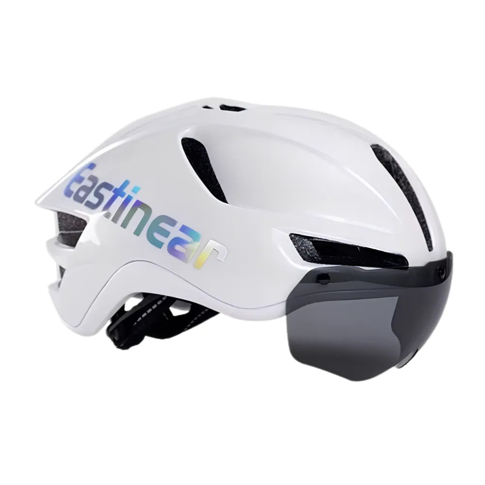 Inteligentny kask Aero VORTEX In-Mold, kolor biały, z magnetyczną soczewką i światłem LED.